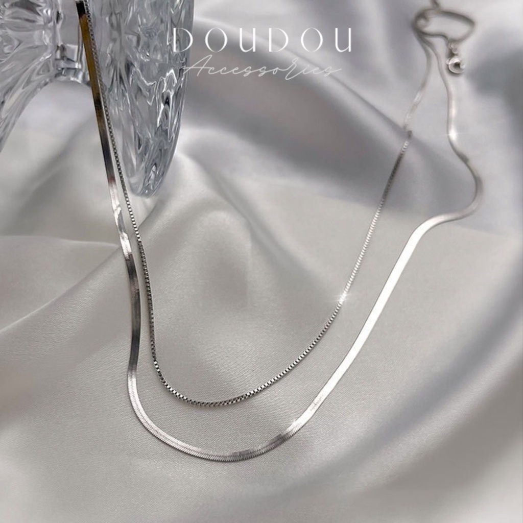 Dây chuyền nữ đẹp DOUDOU Dây chuyền nữ 2 tầng chất liệu bạc 925 phong cách Hàn Quốc thời trang XL001