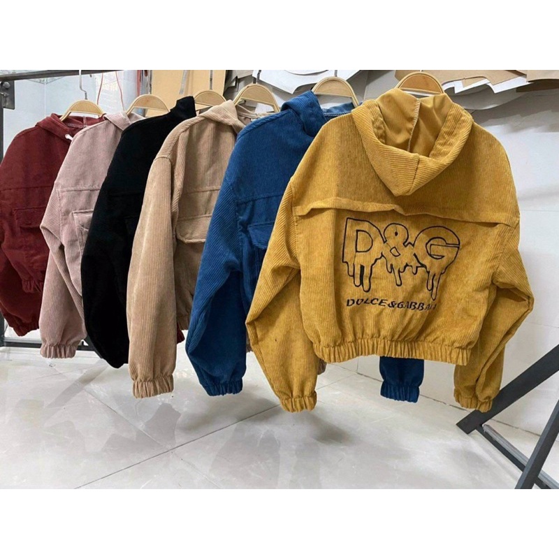 Áo khoác lửng croptop kaki nhung gân 1 lớp thêu chữ unisex ulzzang nam nữ