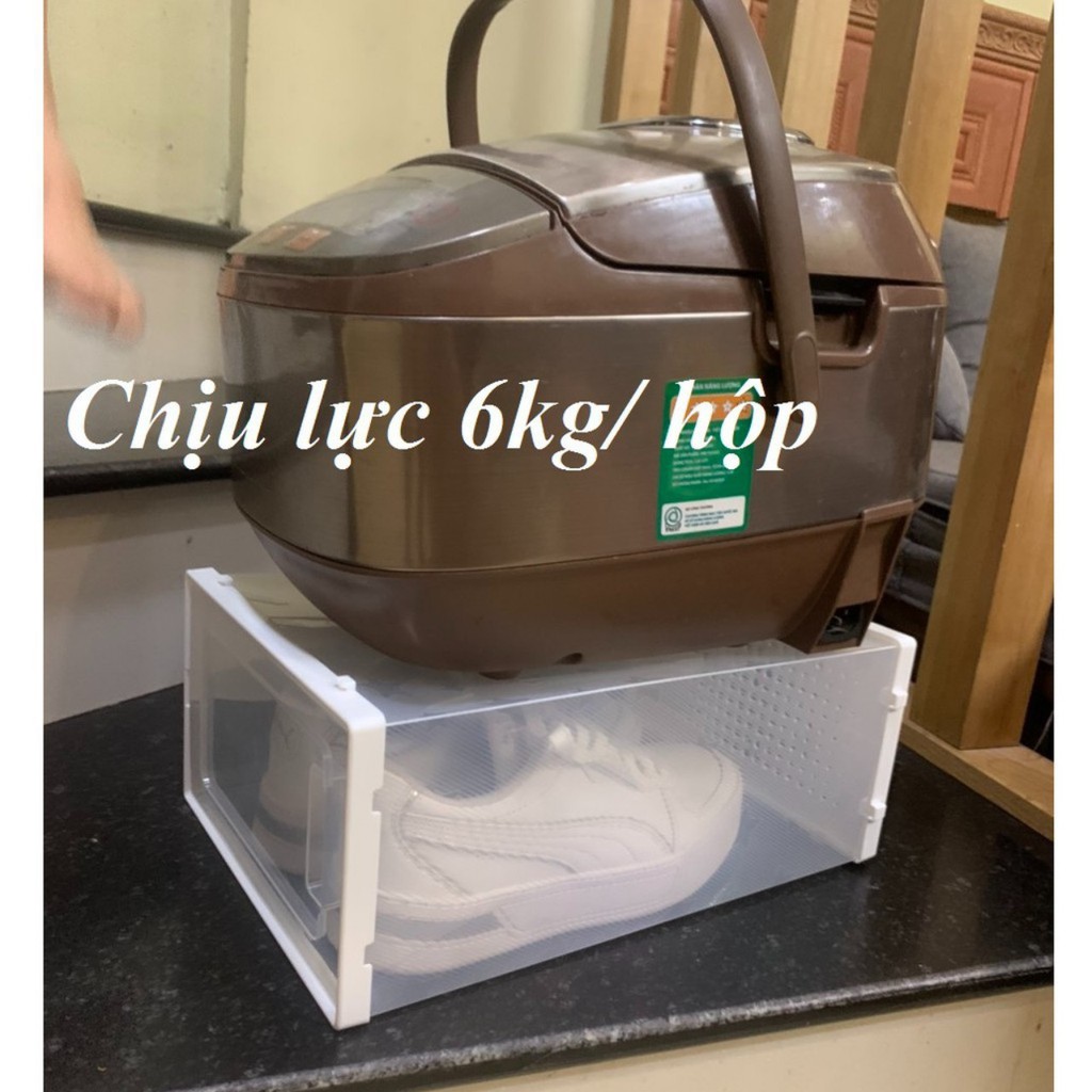 Hộp Đựng Giày Nắp Nhựa Cứng Trong Suốt, Size lớn Nắp Mở Ngang chịu lực 6kg