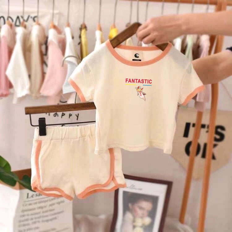 Bộ Áo Thun Ngắn Tay In Hoạt Hình + Quần Short Thể Thao Thời Trang Mùa Hè Hàn Quốc Dành Cho Nữ