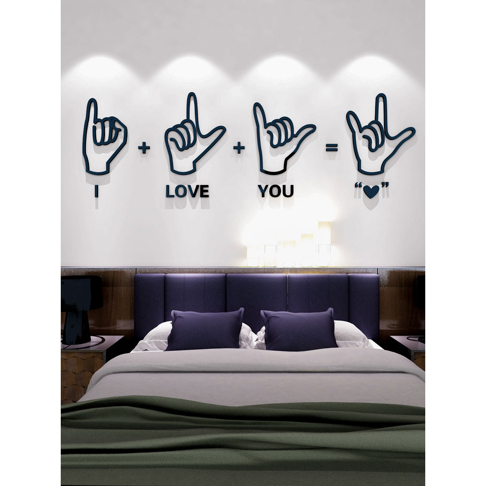 Tranh dán tường mica 3d decor khổ lớn bàn tay i love you 21 Kiểu Màu