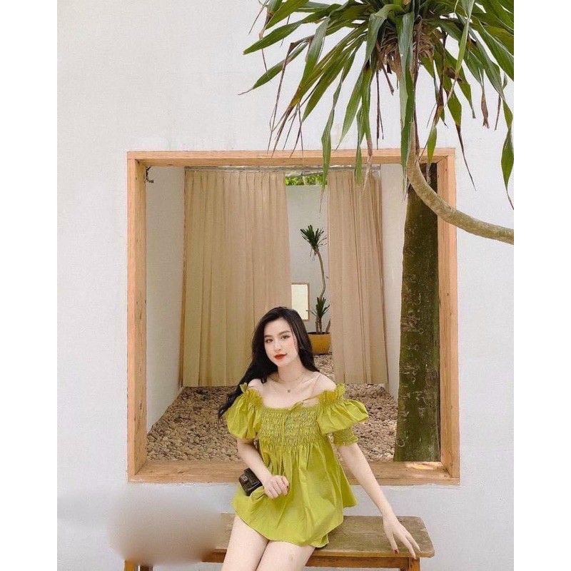 SNU226 - SET ĐÙI NỮ XANH CỐM CHUN NGỰC TAY BỒNG | BigBuy360 - bigbuy360.vn