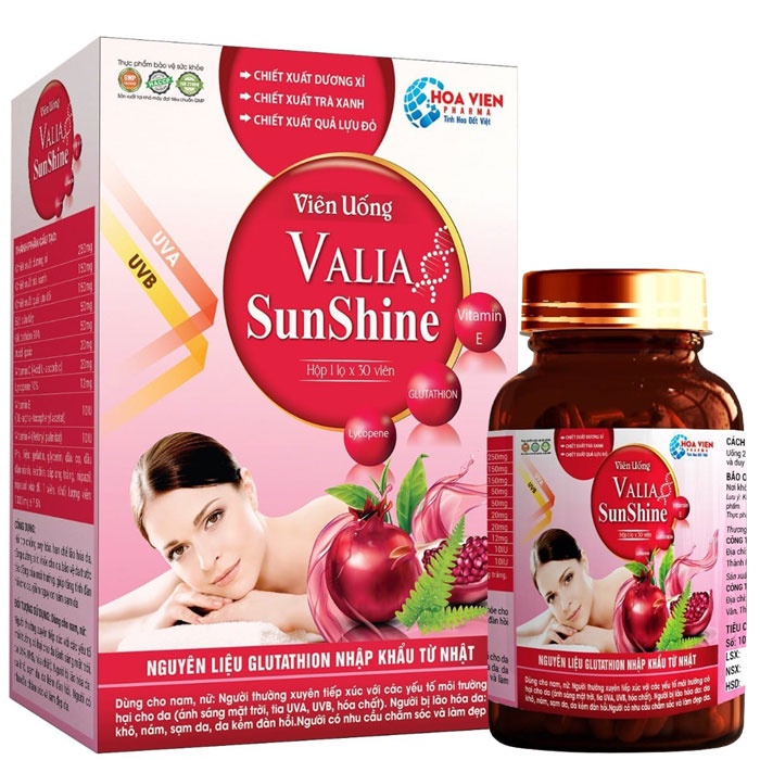 Viên uống Valia SunShine - Hỗ trợ tăng tính đàn hồi cho da và giảm nguy cơ nám sạm da ở phụ nữ (30/ 60 viên)