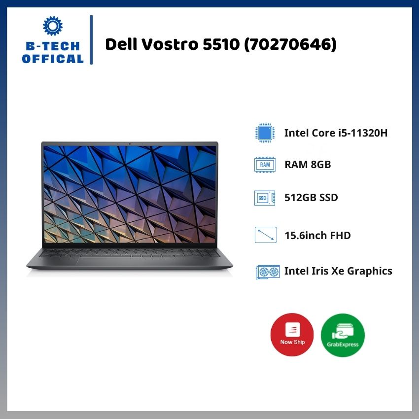 [ TẶNG VOUCHER 150K ] Latop Dell Vostro 5510 (70270646)/ Grey/ Intel Core i5-11320H (up to 4.5Ghz, 8MB)/ RAM 8GB