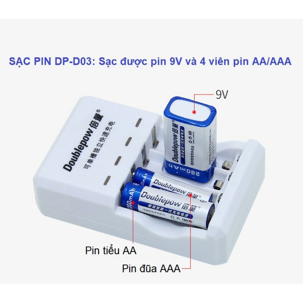 Bộ Sạc Pin đa năng DP-D03 (sạc pin 9V, pin tiểu AA, pin đũa AAA)