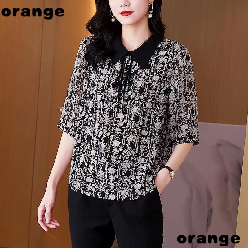 Áo Sơ Mi Chiffon Mỏng Tay Lửng Mùa Hè Kiểu Dáng Cổ Điển Cao Cấp Phong Cách Mới 2022 Cho Nữ Trung Niên / Trung Niên FE8D