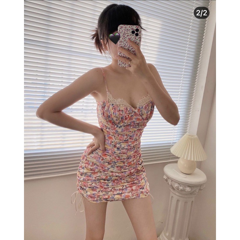 Đầm body hoa dún nơ