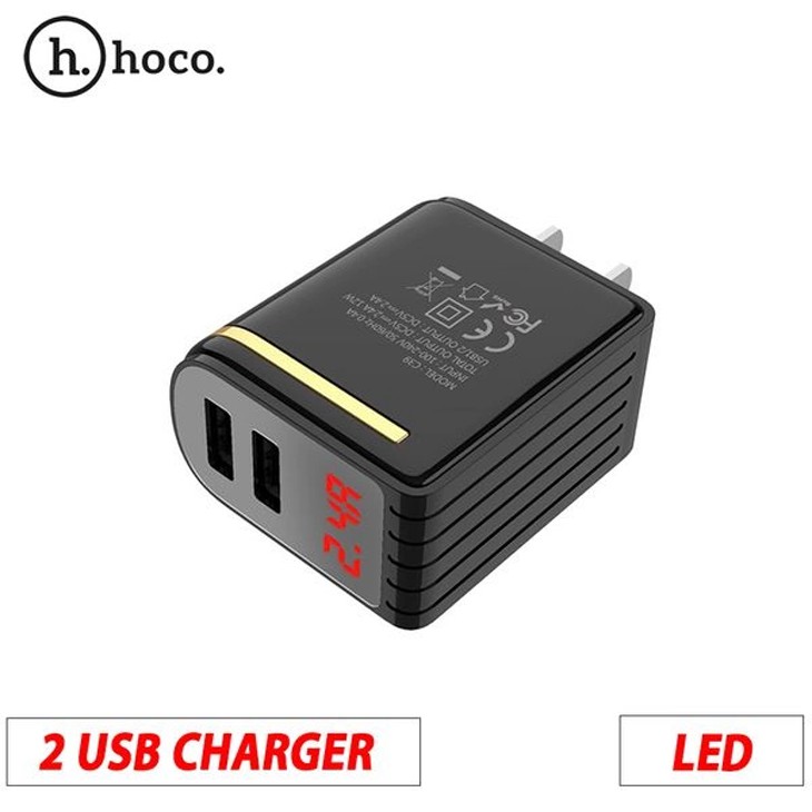 Cốc Sạc Nhanh 2.4A Hoco C39 , Báo Led hiển thị nguồn điện, 2 cổng USB - HOCO