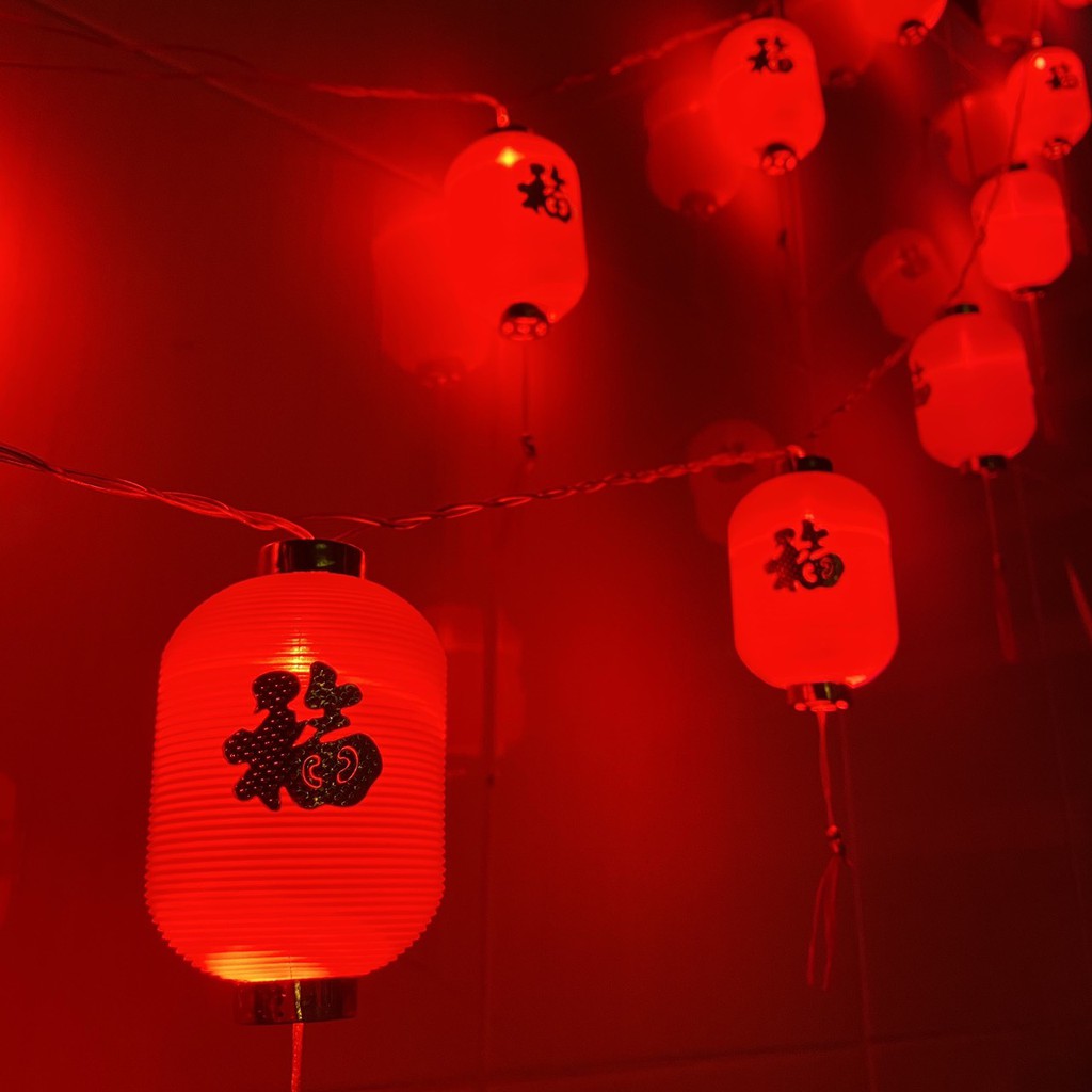 (Dùng Điện) Dây Đèn Led Lồng Đèn Đỏ Size Lớn Dài 5 Mét 16 Bóng Trang Trí Tết, Trung Thu, Đám Cưới, Sự Kiện