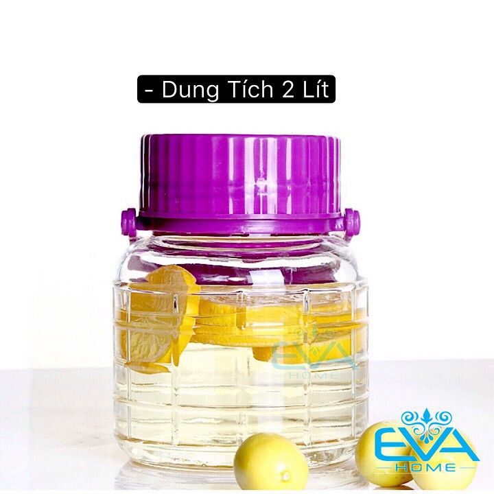 Bình Ngâm Thủy Tinh Quai Xách Nắp Tím 2 Lít - QX2L