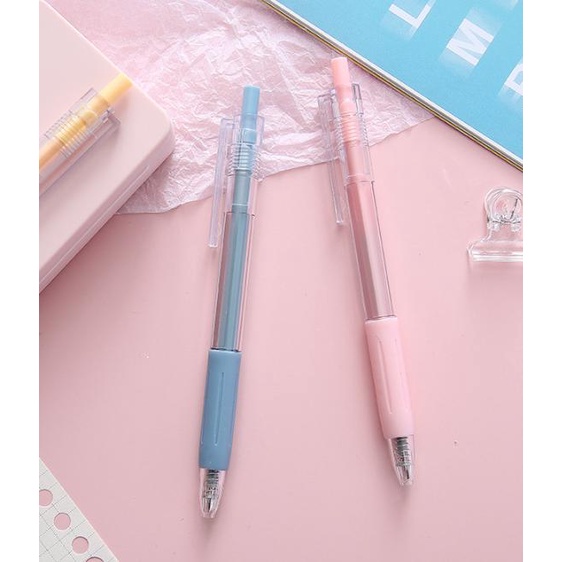 Bút bấm - PT -  vỏ màu Pastel  mực gel đen nhanh khô siêu cưng ngòi
