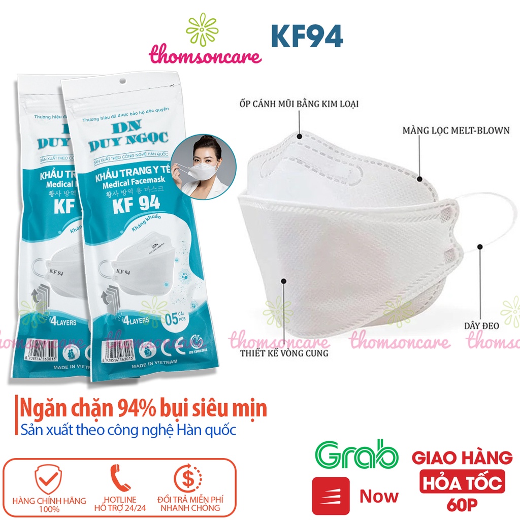 Khẩu trang KF94 công nghệ 4D Hàn Quốc, kt y tế chống bụi kháng khuẩn