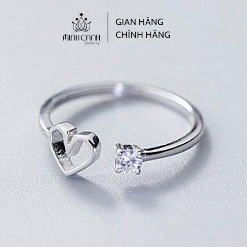 Nhẫn Bạc Hình Trái Tim Đính Đá Dạng Hở Freesize - Minh Canh Jewelry