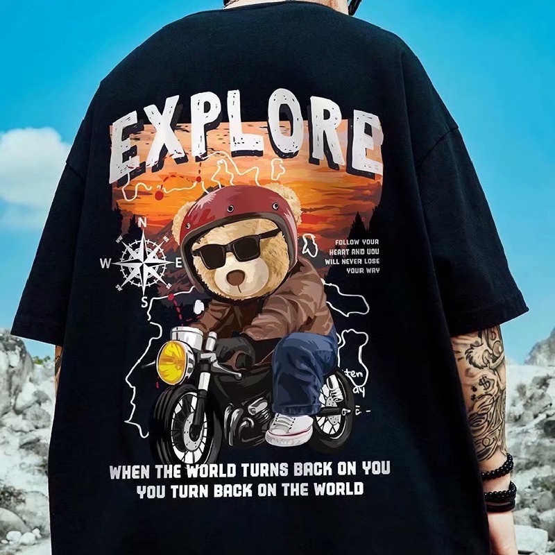 Áo Thun Tay Ngắn Dáng Rộng In Họa Tiết Chú Gấu Hoạt Hình Phong Cách Nhật Bản Thời Trang Mùa Hè Cho Nam Và Nữ [M-8XL]