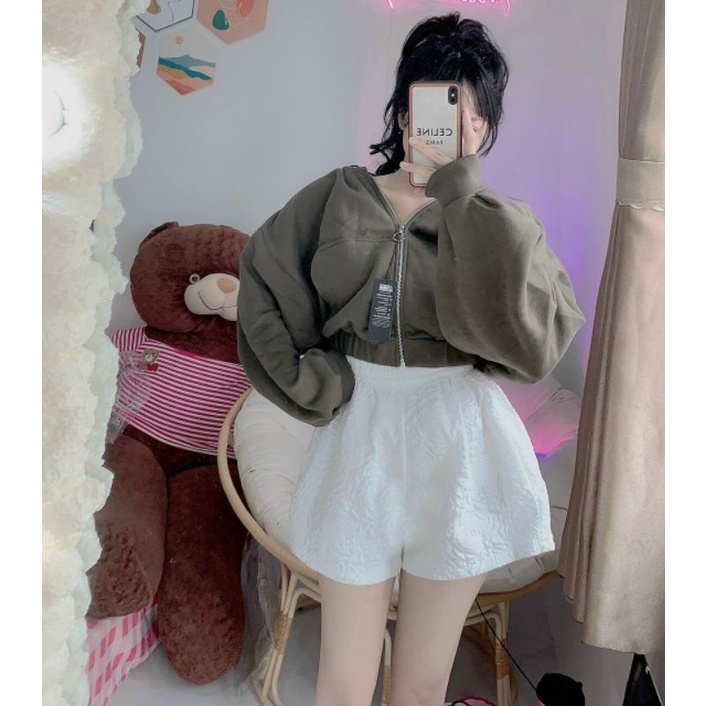 Áo Khoác Nỉ Cánh Dơi, tay phồng Form Croptop - Phong Cách ullzang