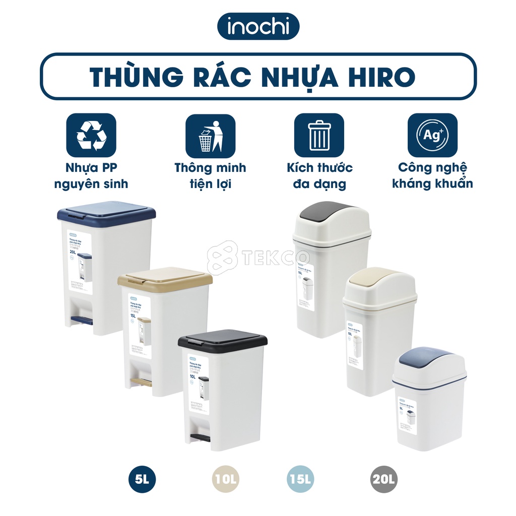 Thùng Rác Nhựa Hiro INOCHI Dung Tích 5L-10L-15L-20L, Sọt Rác/ Thùng Rác Loại Nắp Lật, Loại Đạp Chân