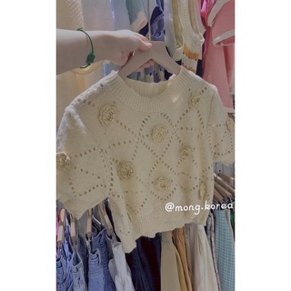 Áo len đính hoa croptop