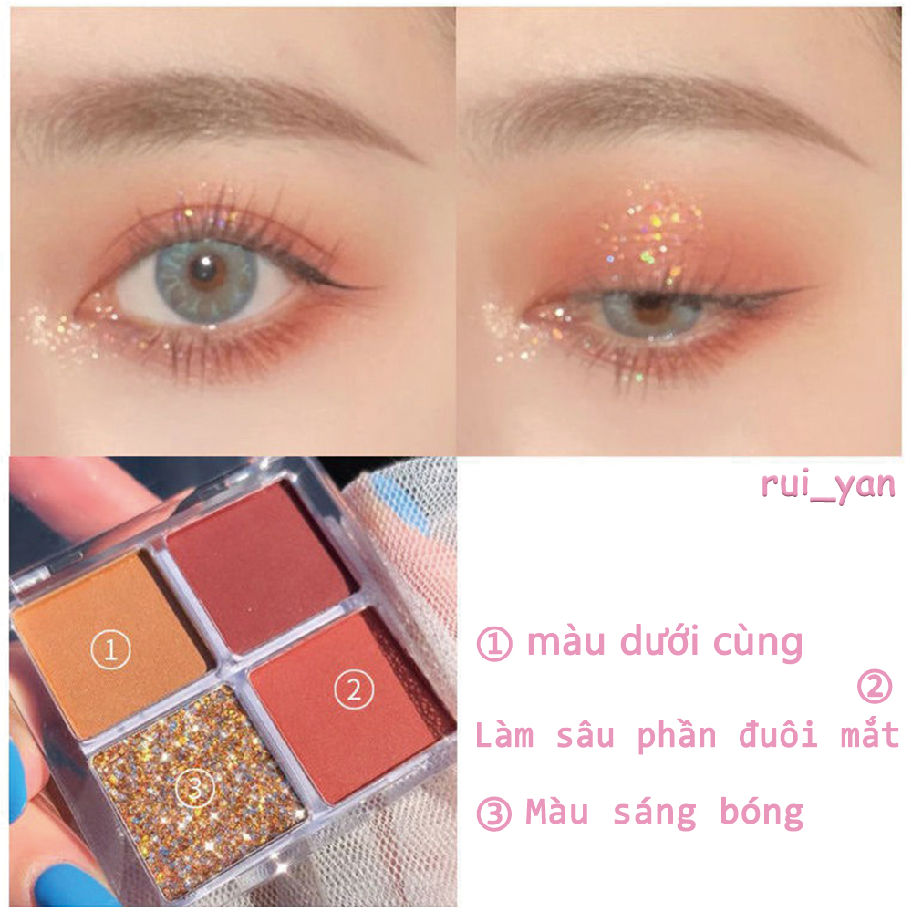 Bảng Phấn Mắt DIKALU 4 Màu Lấp Lánh Trang Điểm Chuyên Nghiệp