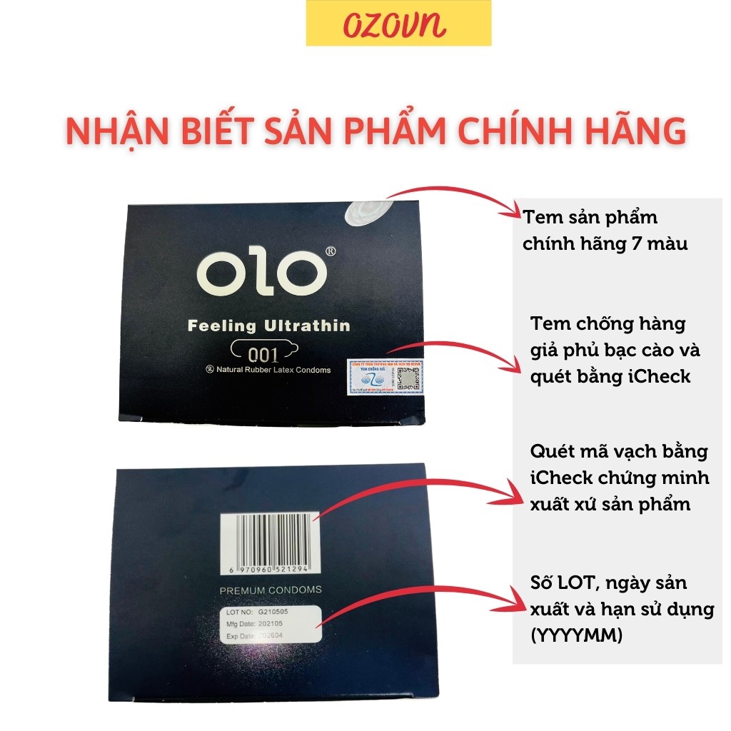 Bao cao su siêu mỏng 001 OLO đen hương vani, an toàn, uy tín hộp 10c bcs