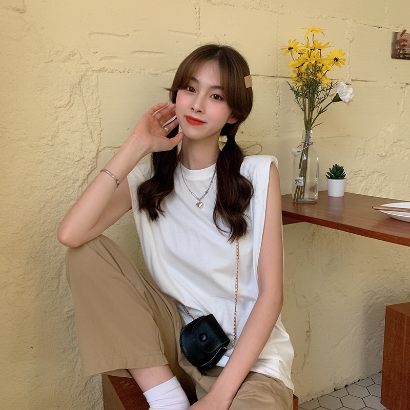 Áo Cotton Nữ Cao Cấp Trơn Cổ Tròn Không Tay Độn Vai Thời Trang Trẻ Trung Sugal TOP NU 033V4