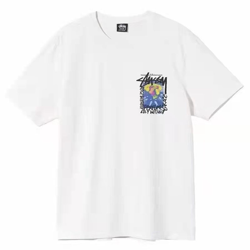 Stussy Áo Thun Tay Ngắn In Hình Hoa Trà Phong Cách hip hop Đường Phố Cá Tính Dành Cho Nam Nữ