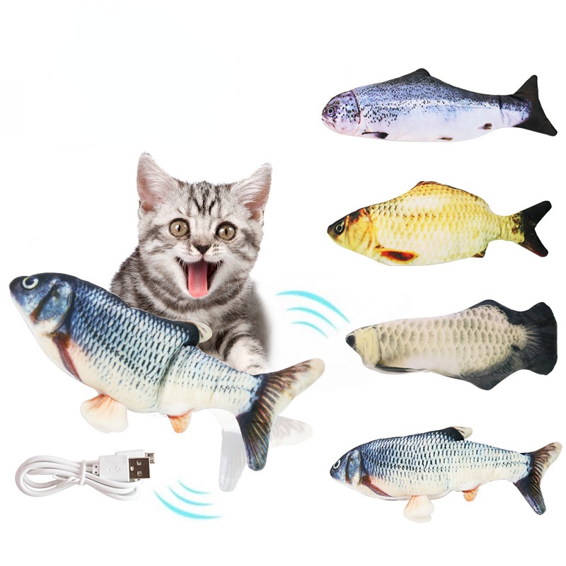 Cá Giả Đồ Chơi Bằng Điện Mềm Mại Kèm Sạc USB Vui Nhộn Cho Mèo Cưng