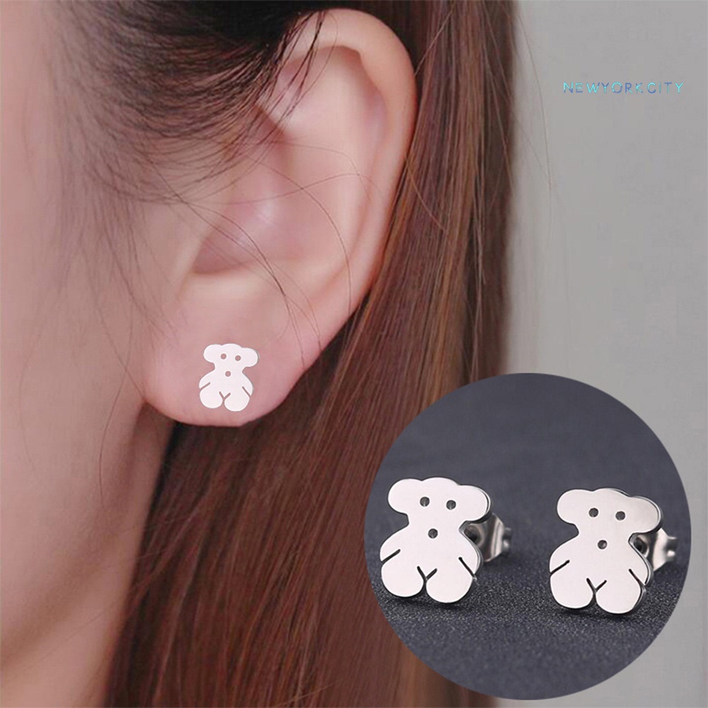 Khuyên Tai Hình Gấu Hoạt Hình Mini Bằng Thép Không Gỉ