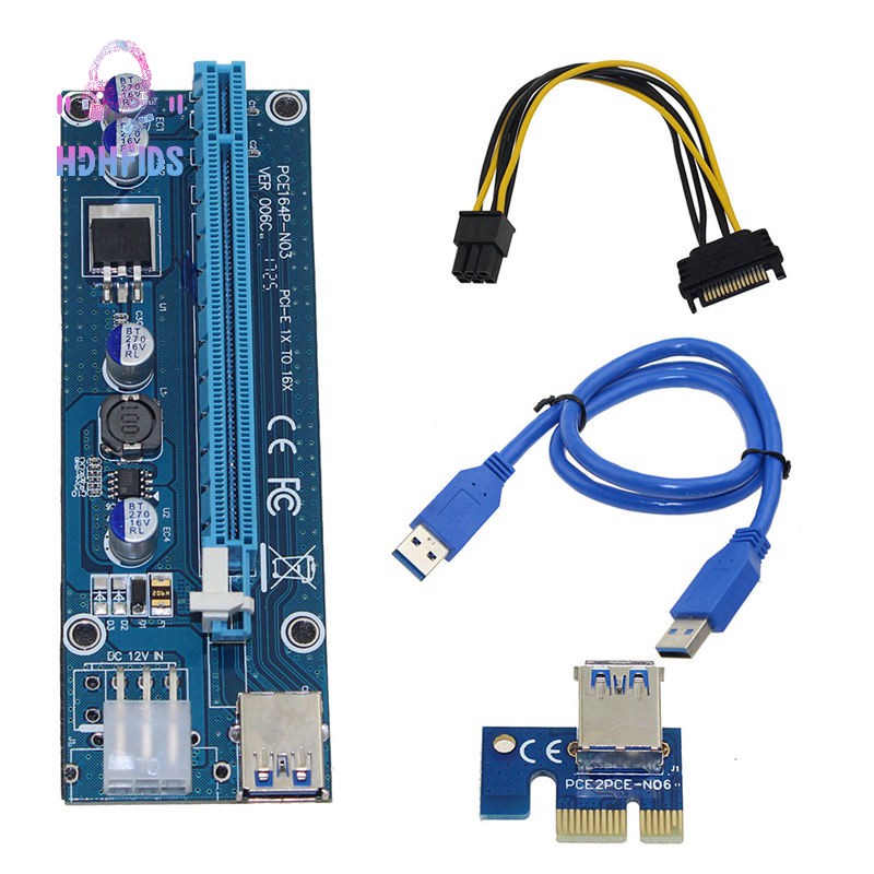 Dây Cáp Chuyển Đổi Pci-E Riser Pci E Express 1x Sang 16x Pci-E Sata Sang 6pin