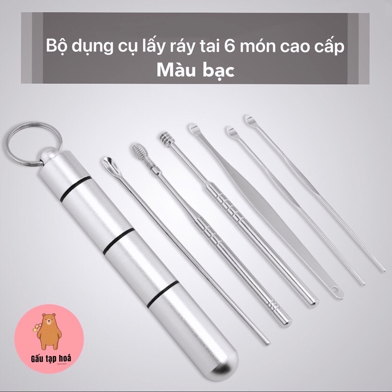 Bộ dụng cụ vệ sinh tai ngoáy tai đồ lấy ráy tai Cao Cấp bằng thép không gỉ cho gia đình