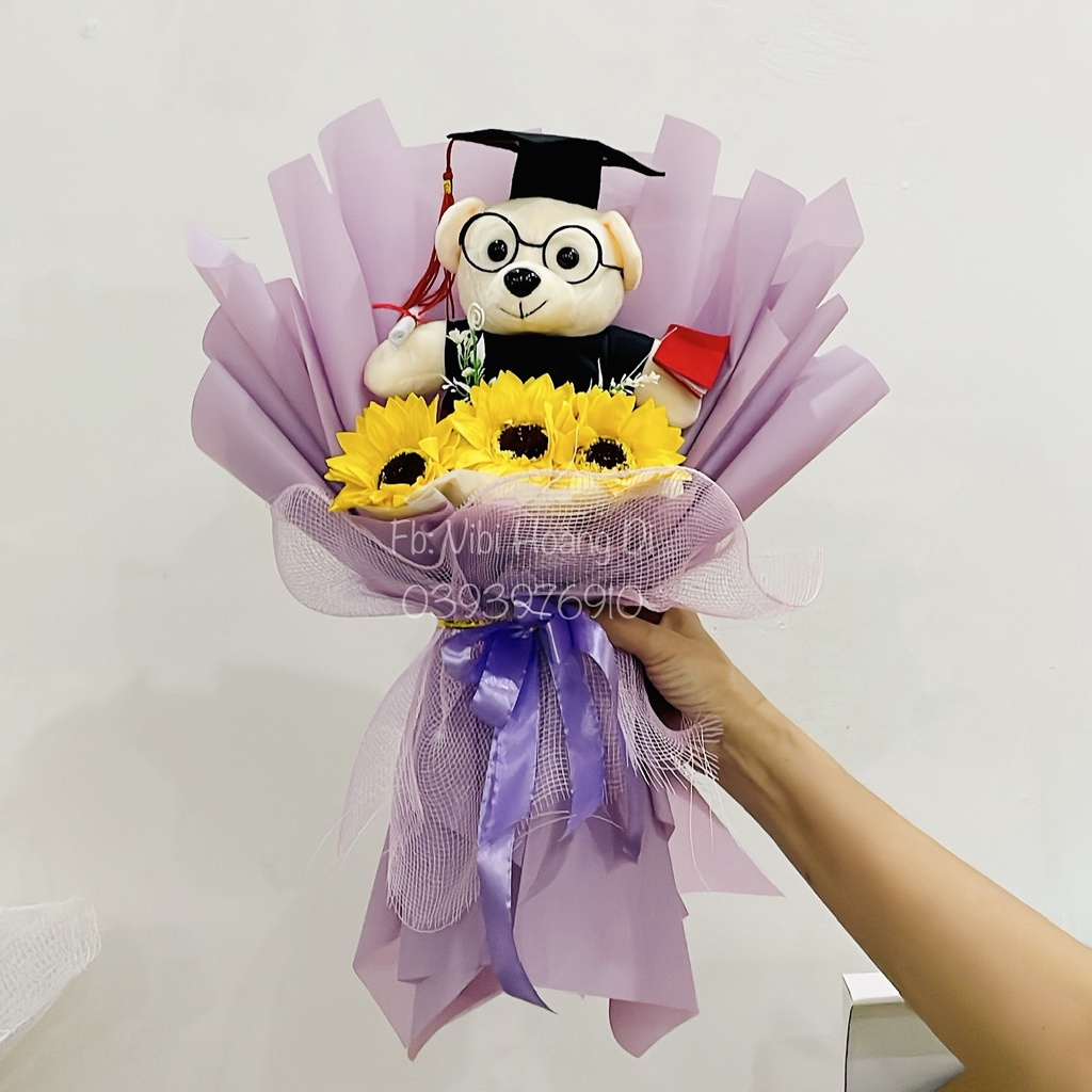 Ảnh thật 100%🌻 🎓Bó hoa hướng dương mix gấu bông tốt nghiệp cử nhân🎓 lịch sự đơn giản