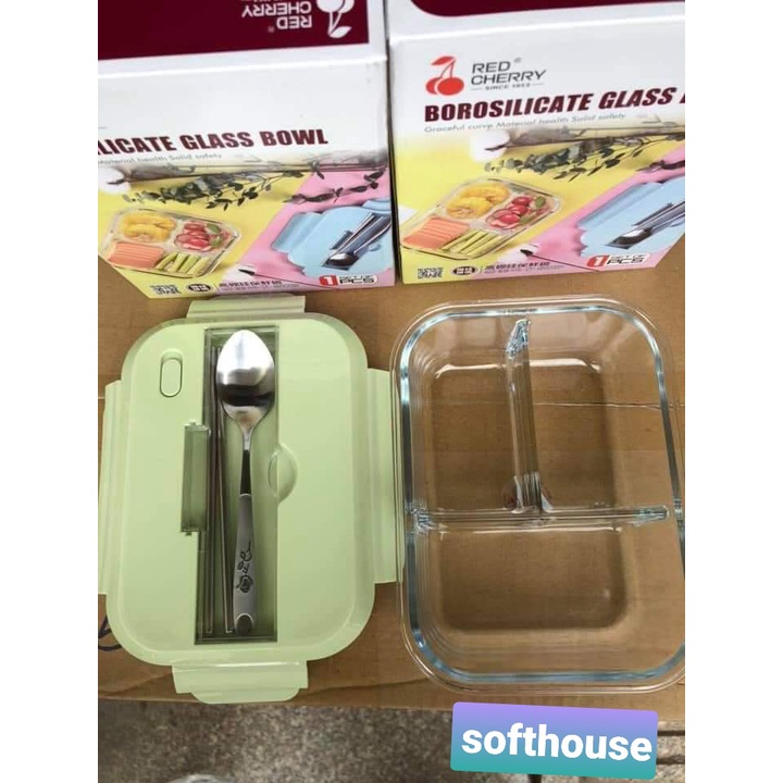 Hộp 2 ngăn, 3 ngăn thủy tinh dung tích 1000ml kèm túi đựng mang đi làm, đi chơi