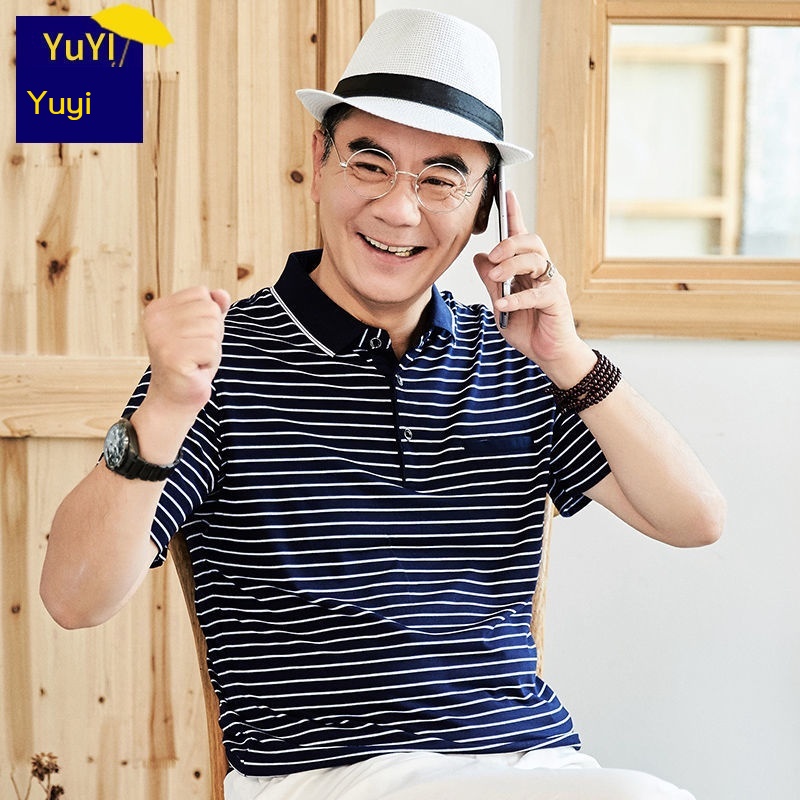 Bố mùa hè áo thun ngắn tay cho người đàn ông trung niên mùa hè băng lụa quần áo hàng đầu từ 40-50 tuổi trung niên và cao