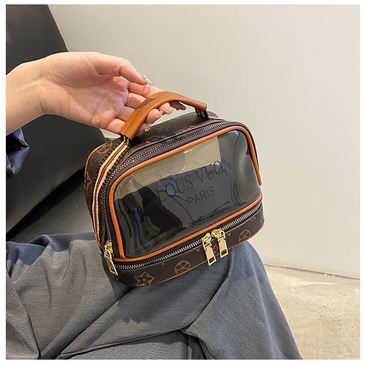 Túi cốp đựng mỹ phẩm 2 tầng đồ trang điểm đồ dùng cá nhân nhỏ gọn tiện lợi