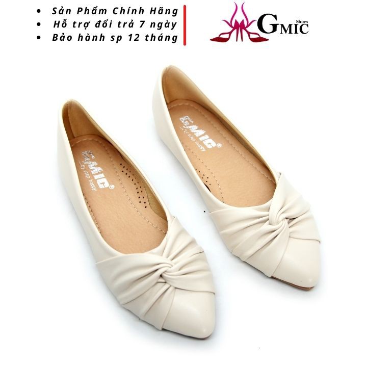 Giày búp bê mũi nhọn cao cấp chất da mềm êm chân kiểu thắt nơ xinh xắn GMIC NBB002-1