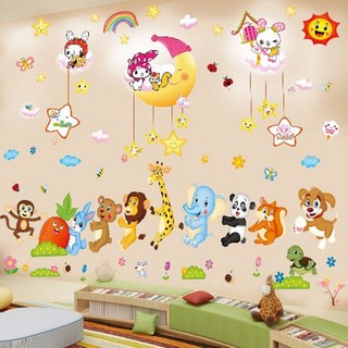 Combo 2 bức decal dán tường chúc ngủ ngon và thú nhổ cà rốt