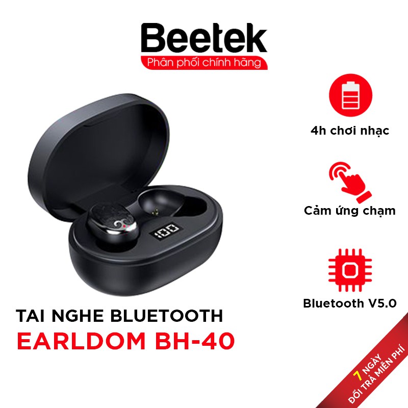 Tai nghe Bluetooth Eardom ET-BH40 True Wireless, Công nghệ V5.0, Kết nối trên 10m, Thời gian chờ 120h