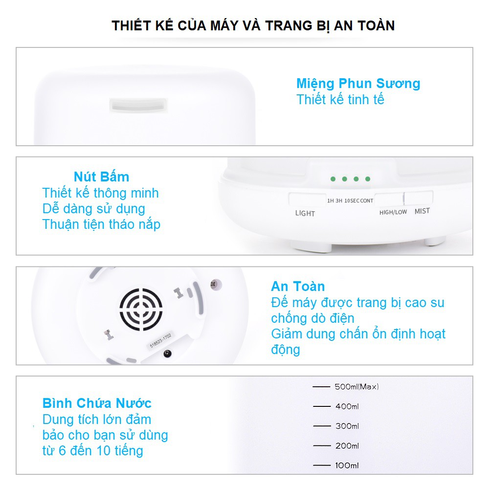 Máy khuếch tán tinh dầu, MKT2248 Trụ Tròn, dung tích 550ML, có điều khiển, đèn led 7 màu, bảo hành 6 tháng