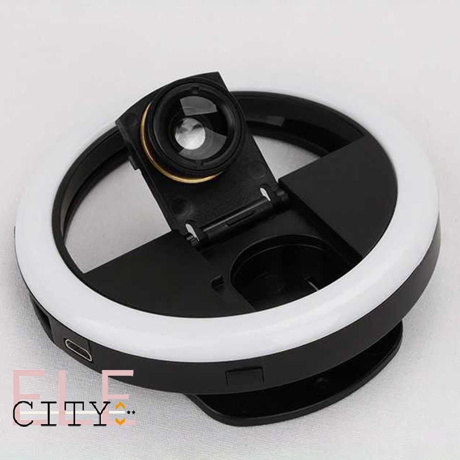 111ele} Rechargeable Selfie LED Ring Light Flash Fill Light With Lens Camera