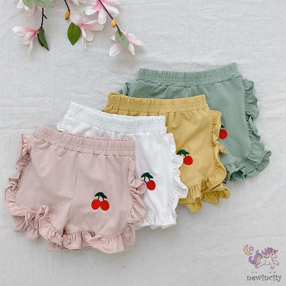Quần short họa tiết anh đào phong cách Hàn Quốc mùa hè cho bé gái