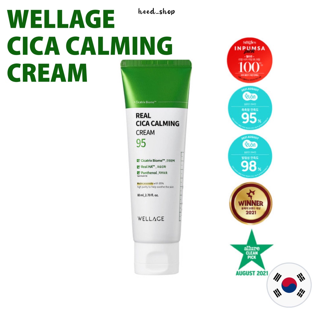 Sẵn sàng[WELLAGE] wellage Kem dưỡng da Real Cica Calming 95 Cream (80ml)