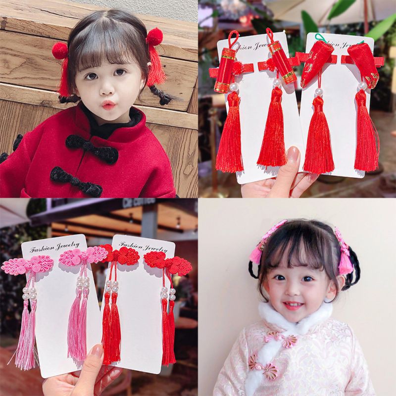 MYBABY Baby Girls Chinese Style New Year Tassel Hairpin Headband Kids Hanfu Hairband Hair Accessories