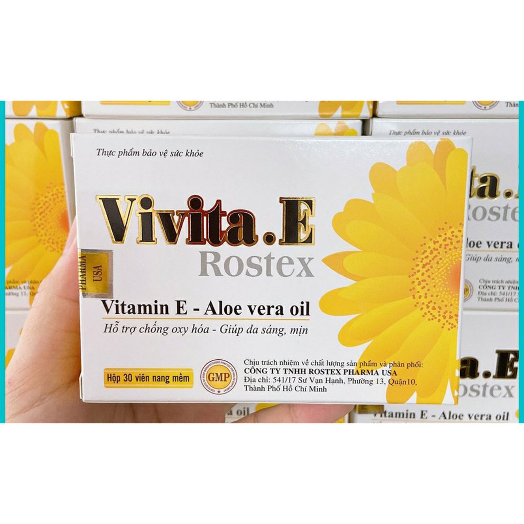 Viên uống đẹp da bổ sung Vitamin E Vivita.E Rostex, Omega 3, tinh dầu nha đam - Hộp 30 viên