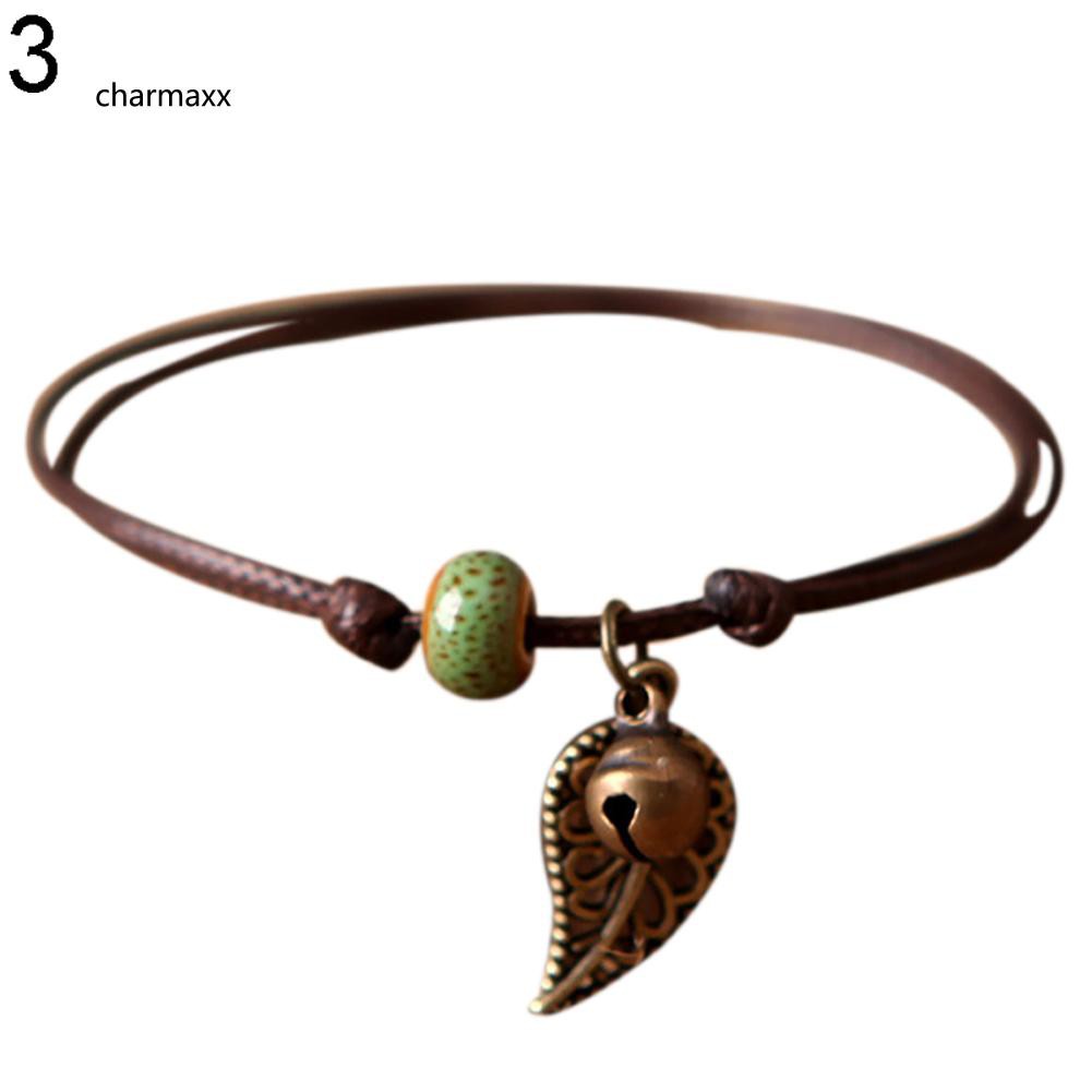 Vòng tay mặt chiếc lá đính hạt sứ Vintage thời trang