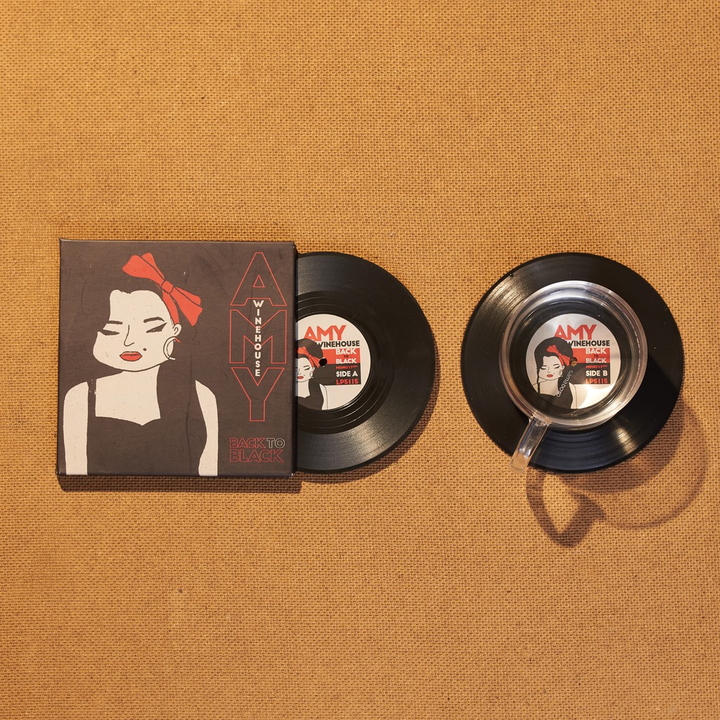 Bộ 2 Lót ly Hình Đĩa Than Album Amy Winehouse Back to Black - CS006