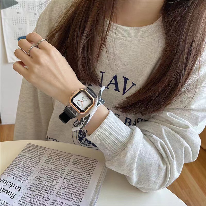 Đồng Hồ Dây Silicon Màu Trơn Phong Cách Hàn Quốc Cho Nữ
