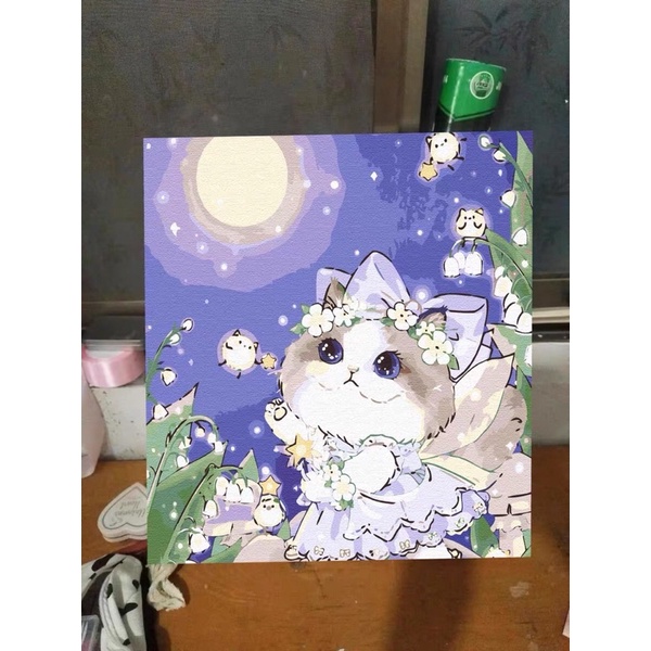 Tranh tô màu theo số TinaSweet 🌈 Size mini 20x20cm🌈 Mèo Đáng Yêu 🌈 Decor Đơn Giản - Tranh sơn dầu số hoá