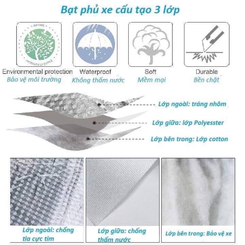 Bạt xe 3 lớpphủ kín xe không thấm nước cách nhiệt tuyệt đối, không lo mủn rách | BigBuy360 - bigbuy360.vn