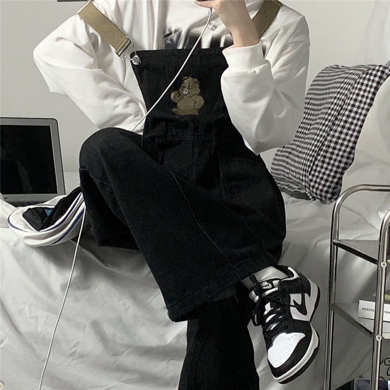 Quần Yếm Jean Dài Ống Rộng Thêu Gấu Phong Cách Ulzzang Yếm Bò Demin Quần Dài yem26602 Orange Closet