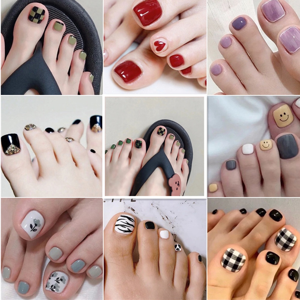 Hộp 24 Móng Chân Giả Màu Trắng Nhiều Kiểu Dáng Tùy Chọn