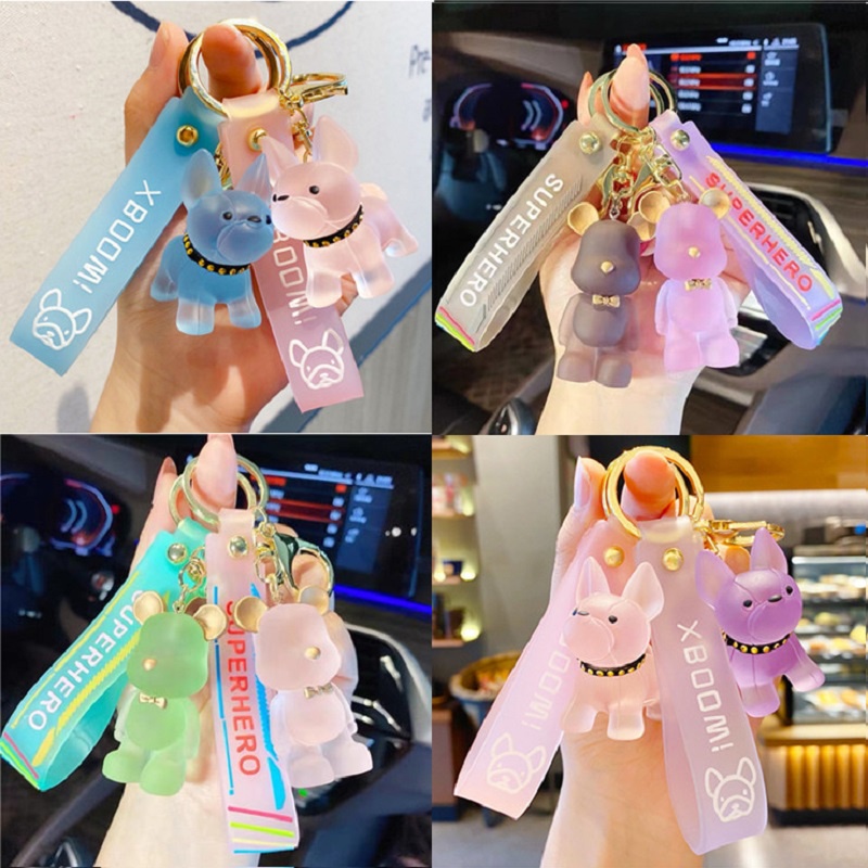 Crystal Resin French Fighting Puppy Bow Tie Bear Keychain Female Cute Net Red Bag Pendant Car Key Chain Pendant